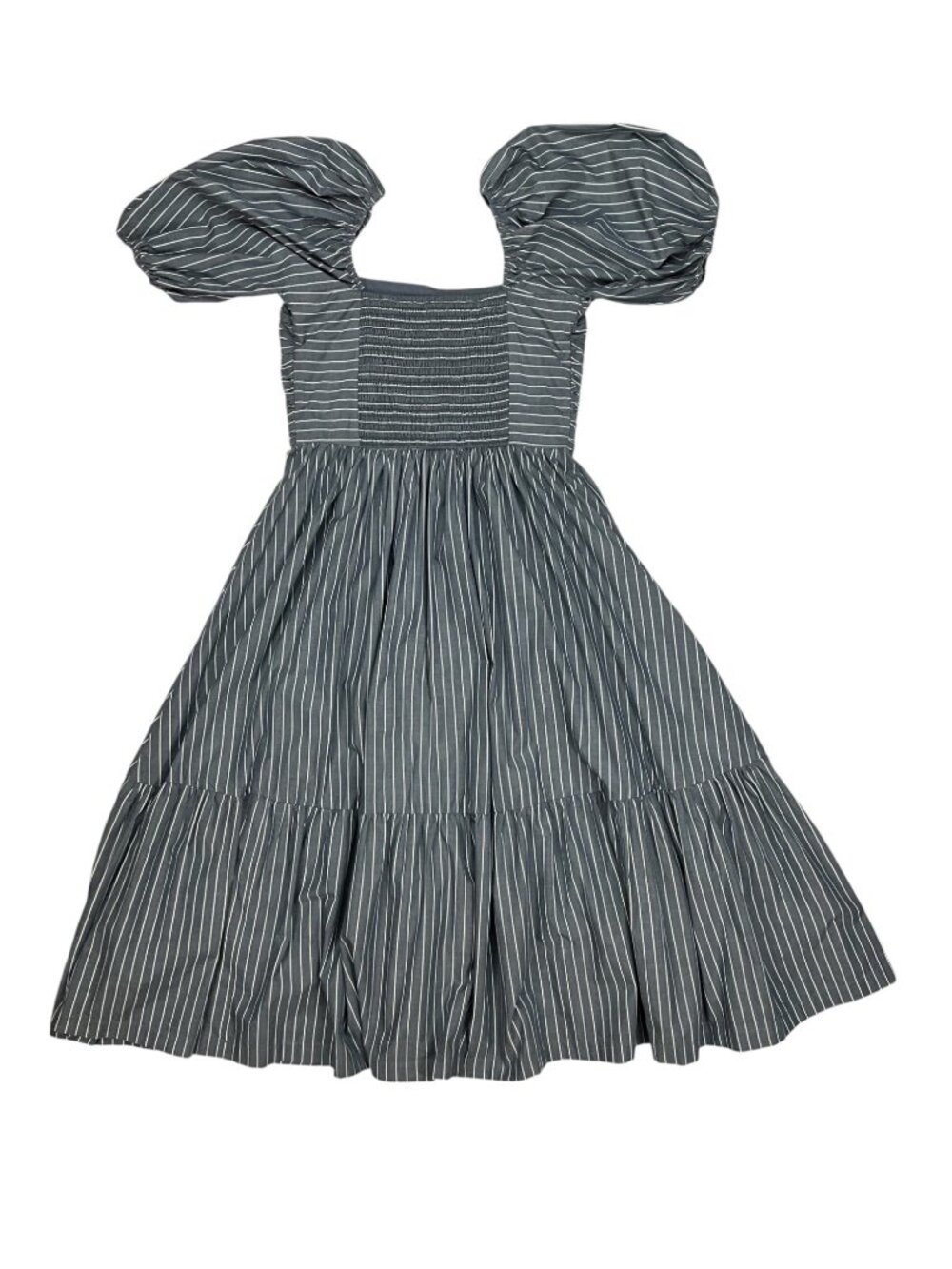 Abercrombie & Fitch Poplin Puff Sleeve Midi Dress M Blue Striped - Picture 15 of 16